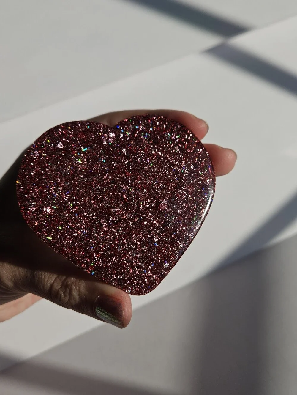 Handmade Pink Glitter Heart Resin Pocket Mirror Cute Girly Accessories